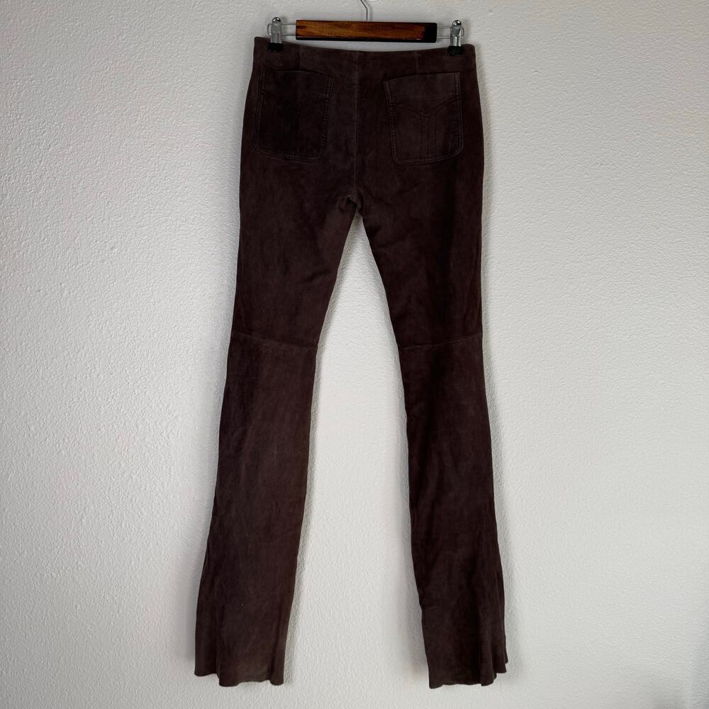 tory burch | brown 100% genuine leather zip flare leg women's luxury pants sz 2 - Picture 6 of 10